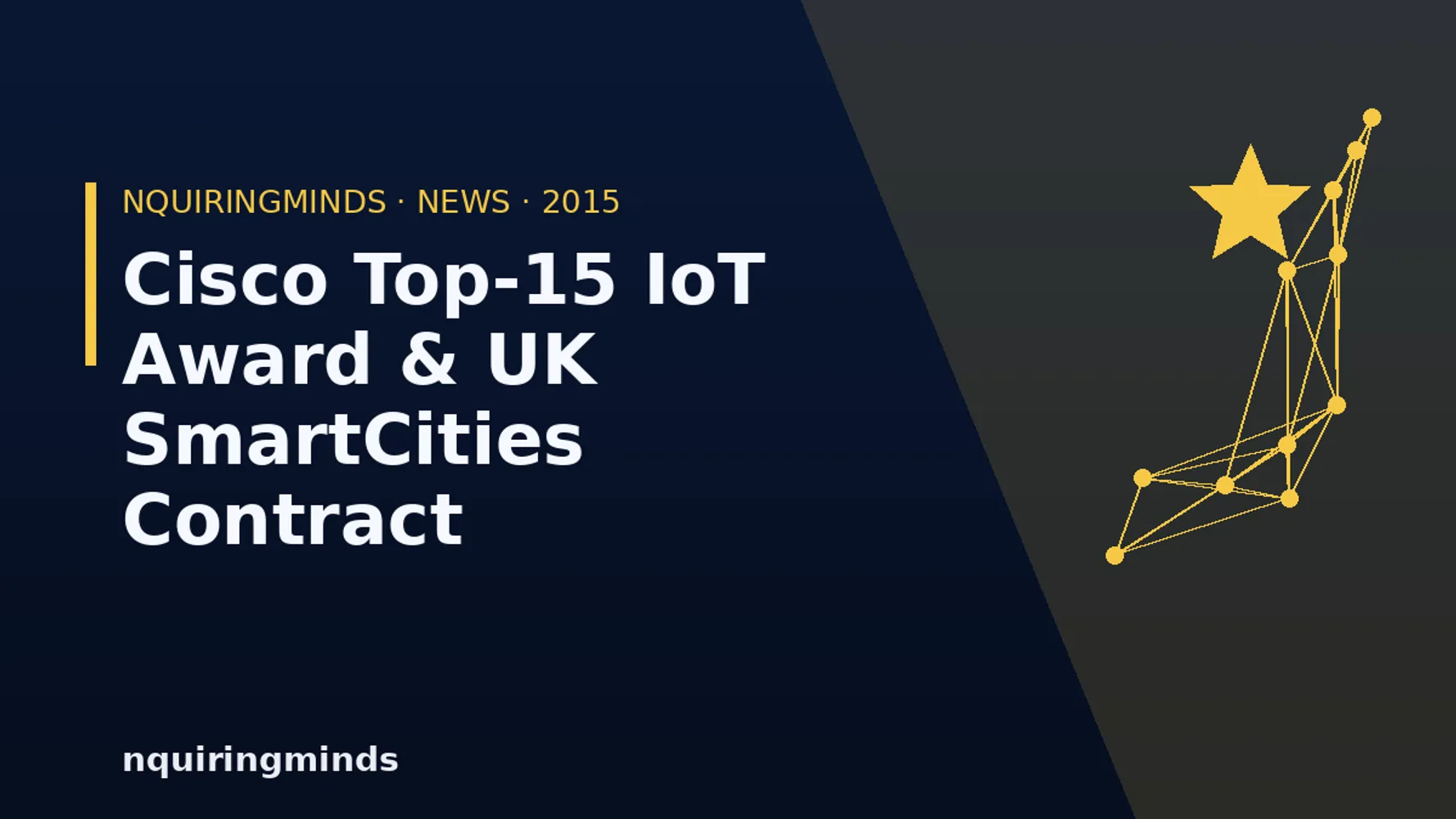 Cover for NquiringMinds wins Cisco Pioneers Top 15 IOT company award and major SmartCities contract for UK Government