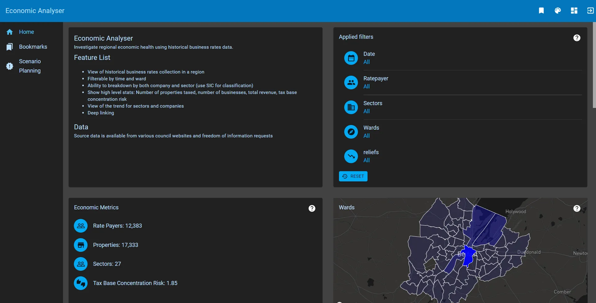 Data visualisation — filterable business-rates views